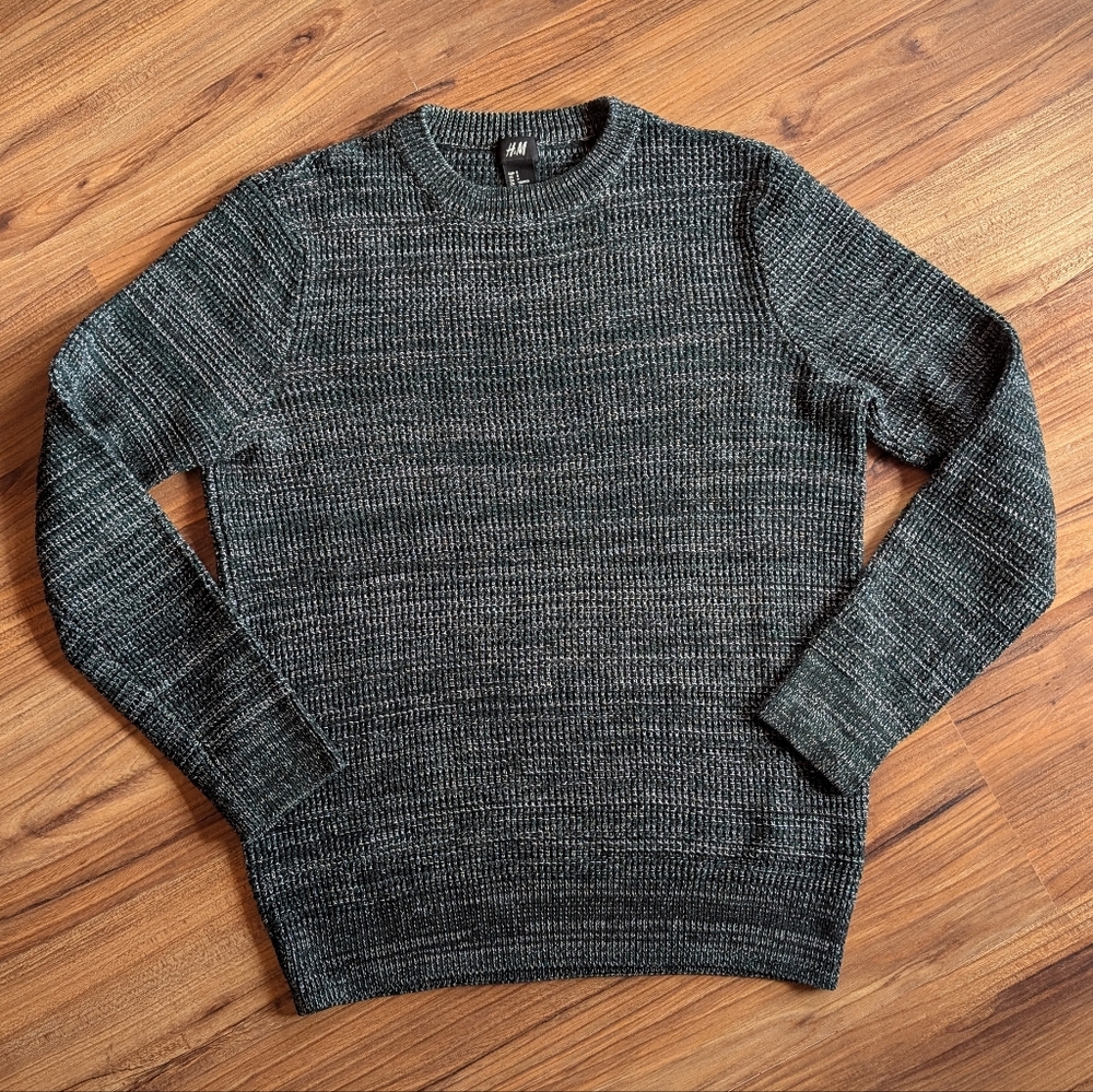H&M Men's Green Textured Sweater Size S